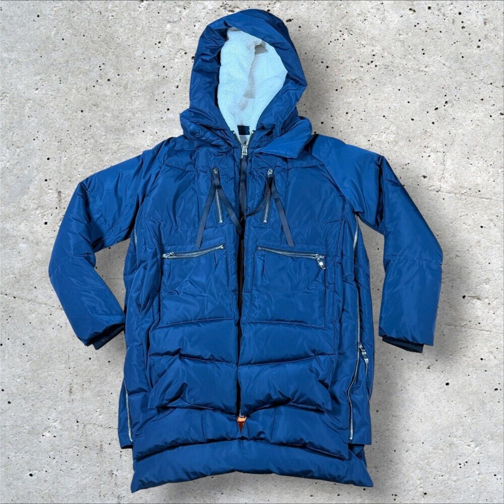 Orolay Thickened Down Jacket Womens XS Navy Blue Hooded Puffer Parka Coat Winter